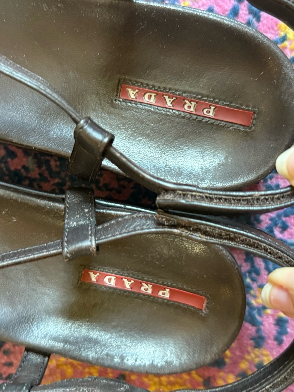 Vintage Prada Sport Linea Rossa Brown Leather T-Strap Wedge Sandals 90s - Picture 7 of 9